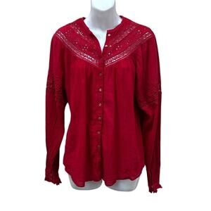 Free People Red  Boho Crochet Trim Top size M